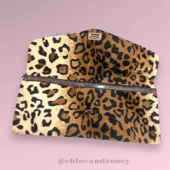 Y2K VINTAGE NWT Trophy Queen Gunmetal Gray Glitter / Leopard Clutch 🍒 RARE Pinup - Picture 4 of 11